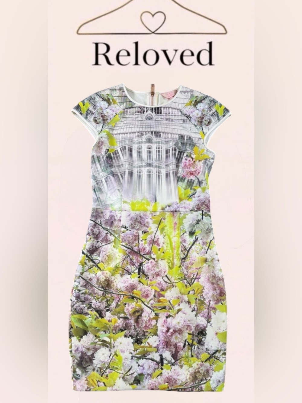 Ted Baker Floral Print Sheath Dress in White, Pink, Green